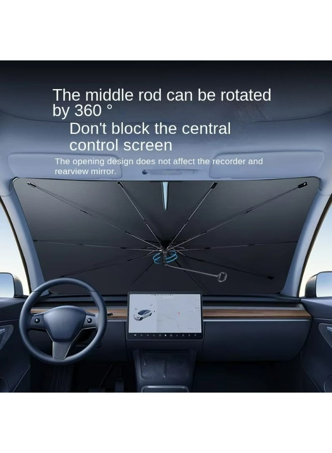Foldable Car Windshield Sun Shade, featuring a foldable handle design. Effectively blocks sunlight, heat and UV rays to keep the interior cool. - Image 2